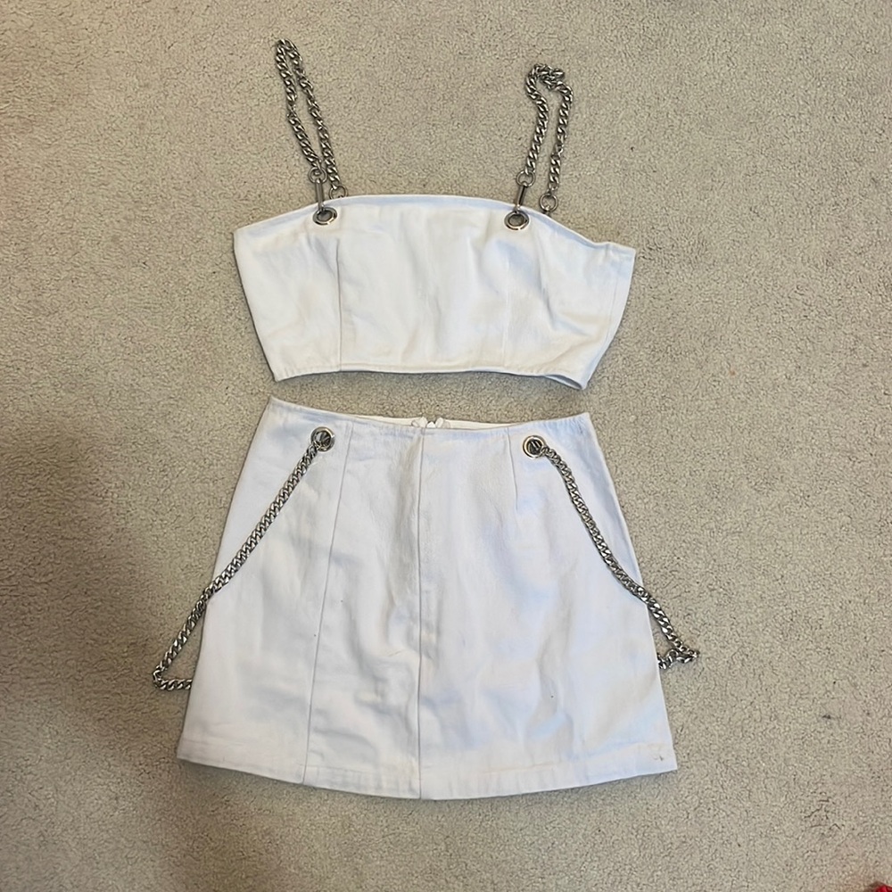 White Denim Carmar Chain Top & Mini Skirt